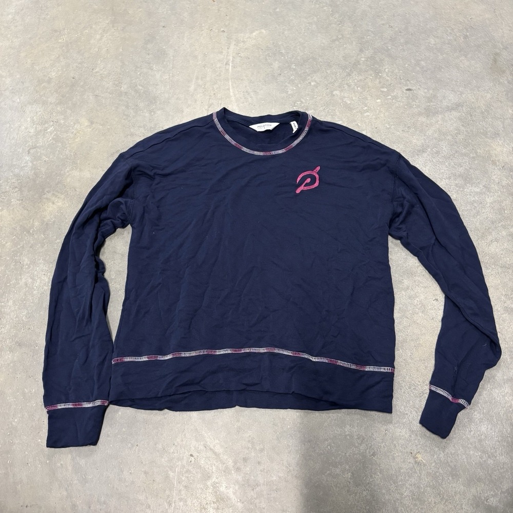 PELOTON Women's Navy Blue Sleepover Sweatshirt Pullover Small‎ Shirt Soft Lounge